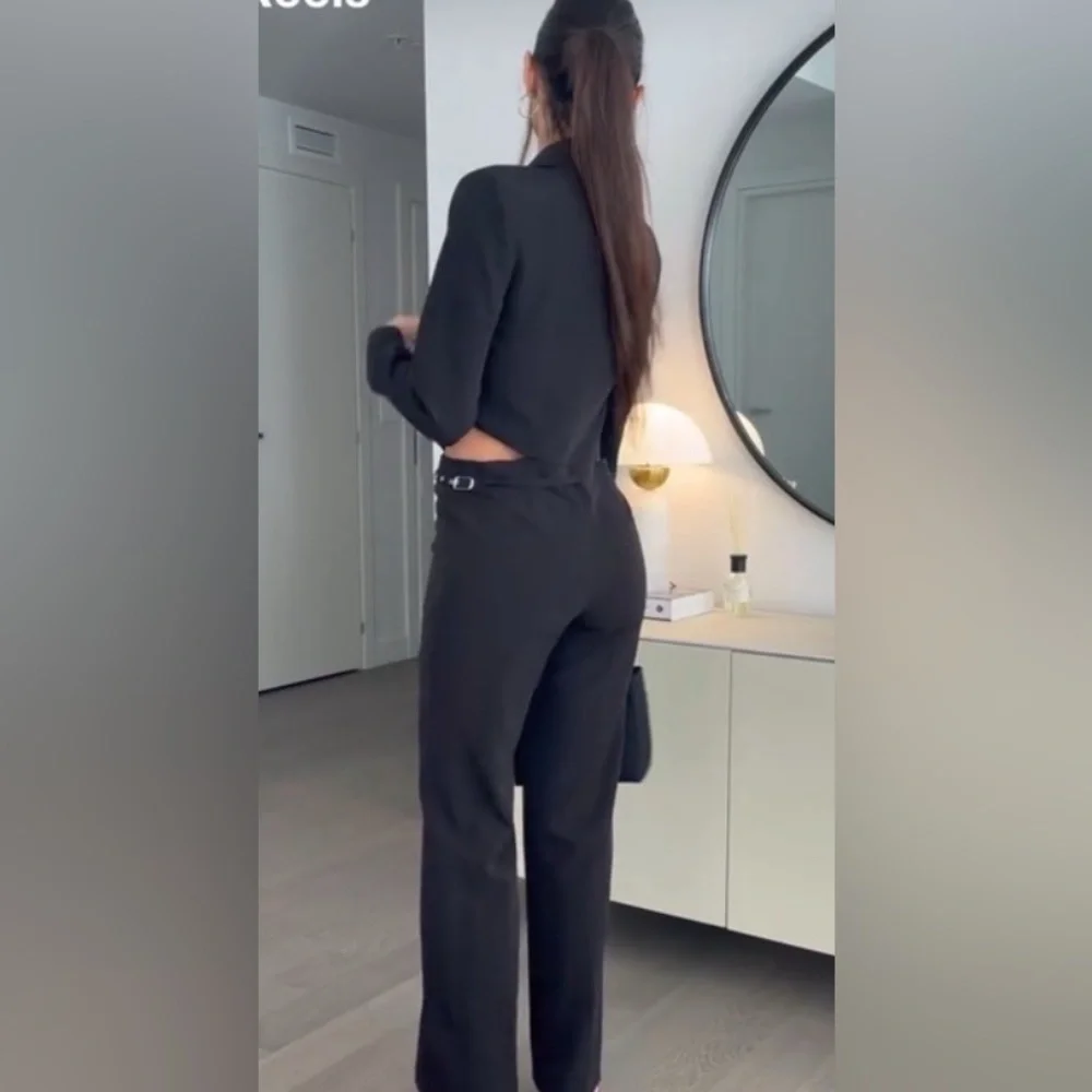 ZARA ~ BLACK CUT-OUT FULL LENGTH JUMPSUIT BLAZER - Picture 14 of 15